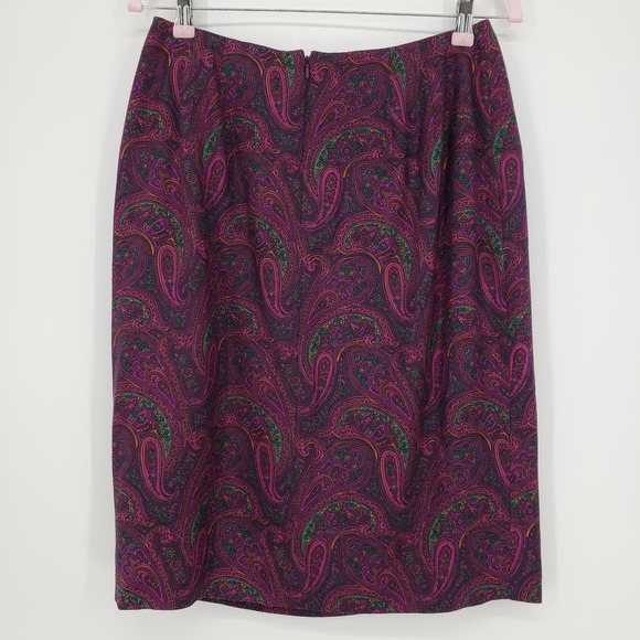 Carlisle Paisley Pencil Skirt 10 Vintage Wrap Pleated Silk Wool Work Purple - Picture 2 of 7